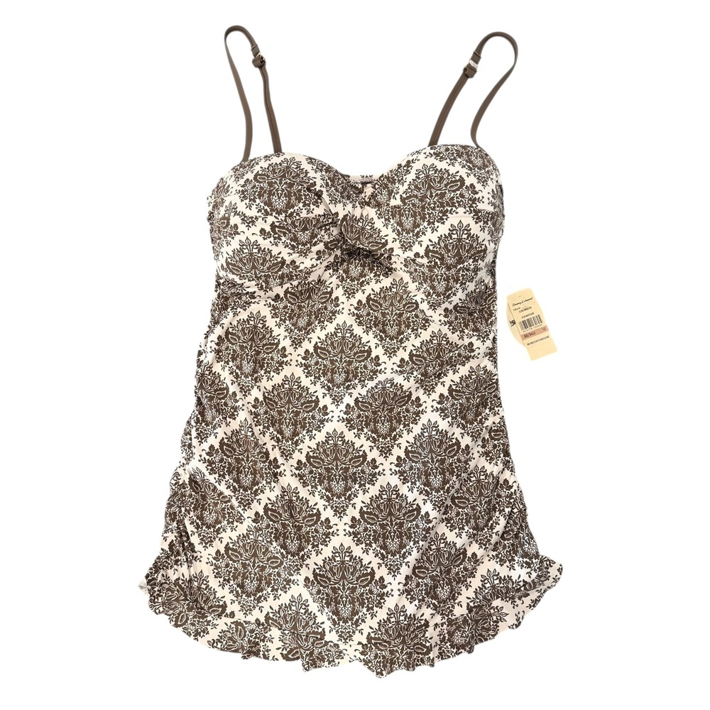 Tommy Bahama One Piece Skirted Swimsuit Womens 12 White Brown Resort Wear Beach